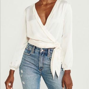 Cream Satin Tie-Waist Blouse
